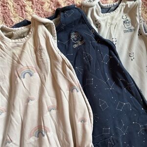 Set of Three Woolino Sleep Sacks with Rainbow, Panda, and Constellation Designs